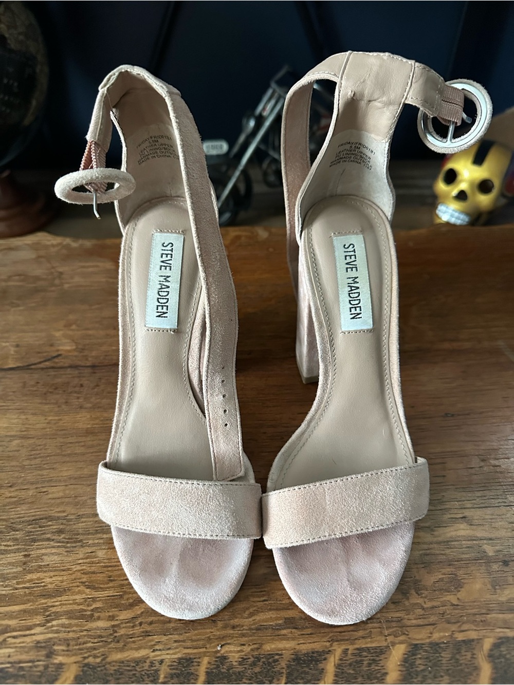 Steve Madden Blush Nude Suede Ankle Strap Block Heels